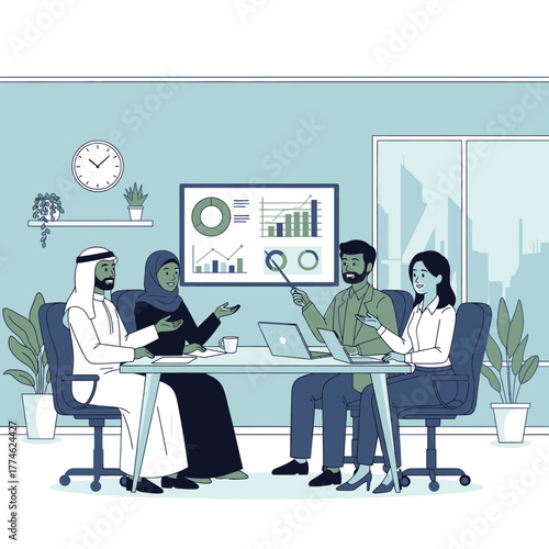 Diverse Team Analyzing Data in Modern Office.