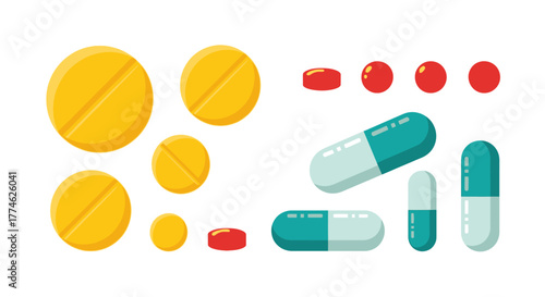 Collection of assorted pills and capsules, medicinal tablets and pharmaceutical drugs, health and wellness remedies