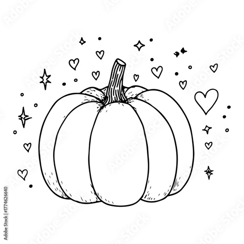 Hand-drawn Pumpkin Design with Stars and Hearts for Seasonal Decorations and Autumn Themes