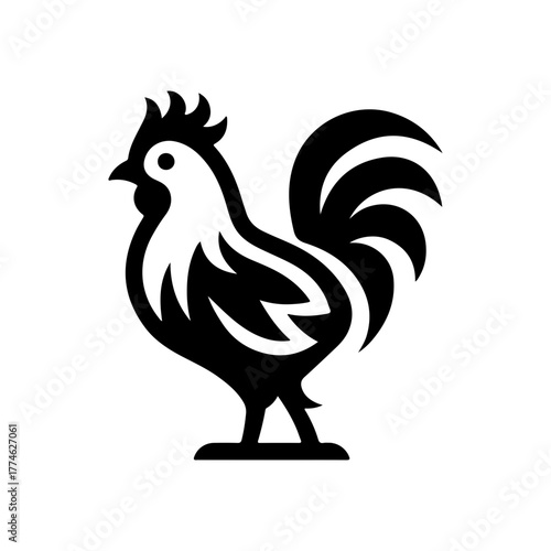 Black and white stylized silhouette of a rooster symbolizing farm life and rural aesthetics