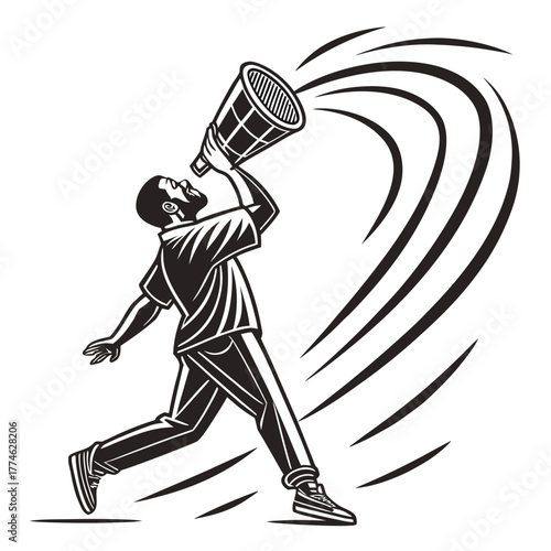 Person Shouting Through Megaphone with Sound Waves bullhorn