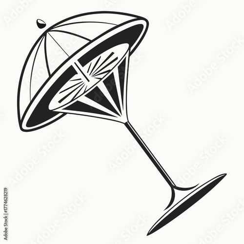 Stylized Martini Glass with Umbrella Vector Art Keywords: martini glass, cocktail, umbrella