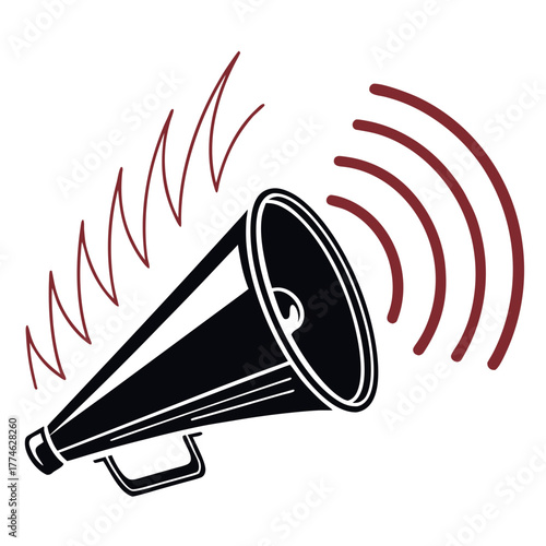 Black Megaphone Emitting Sound Waves and Jagged Lines Keywords: megaphone, bullhorn, speaker