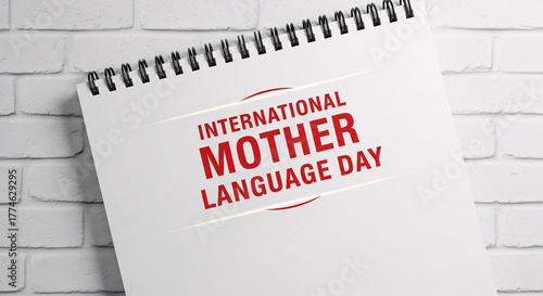 International mother language day text on a notebook page, celebrating linguistic diversity and cultural heritage