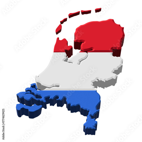 Map of Netherlands with National Flag on Country Silhouette

