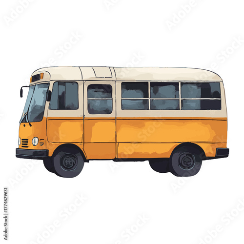 Hand painted watercolor bus isolated on white background