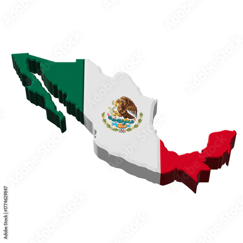 Map of Mexico with National Flag on Country Contour

