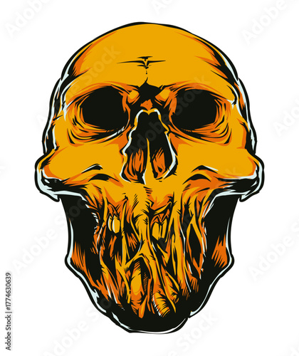 Eerie Skull Illustration: A digitally rendered illustration of a skull, it showcases intricate details and a vibrant color palette, creating a visually striking and thought-provoking image.