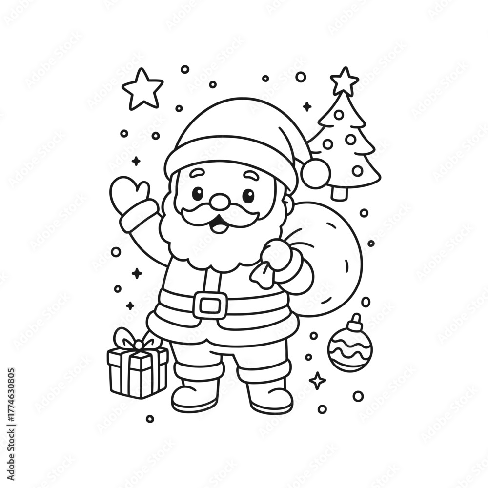 Naklejka premium Hand-Drawn Santa Crying Laugh Coloring Page