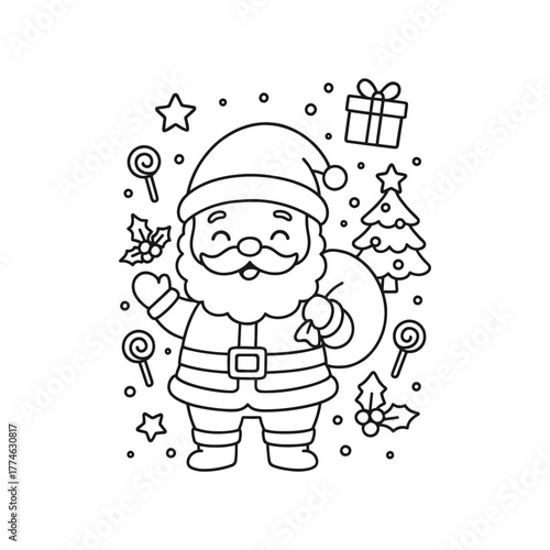 Hand-Drawn Santa Shy Coloring Page