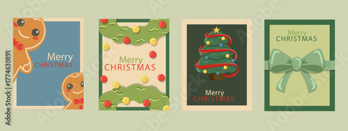 Collection de 4 cartes de Noël vintage – illustrations vectorielles dessinées à la main