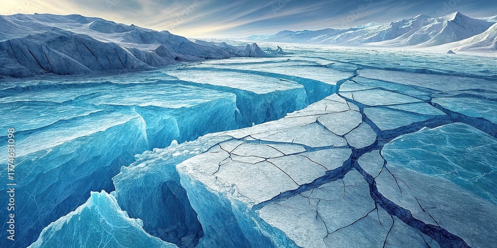 Fototapeta premium Glacial wonder featuring translucent blue ice with stunning fractures in a breathtaking arctic landscape