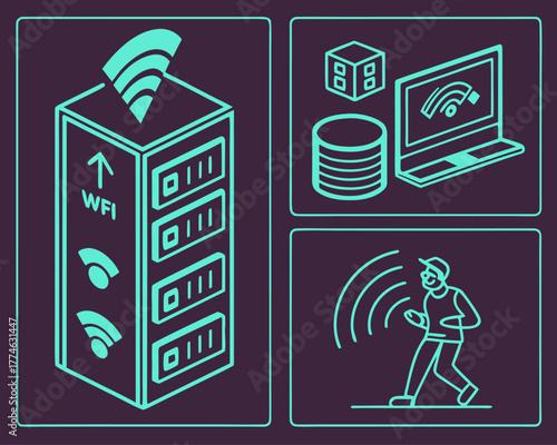 Modern Wi-Fi Connectivity and Data Technology Icons Set