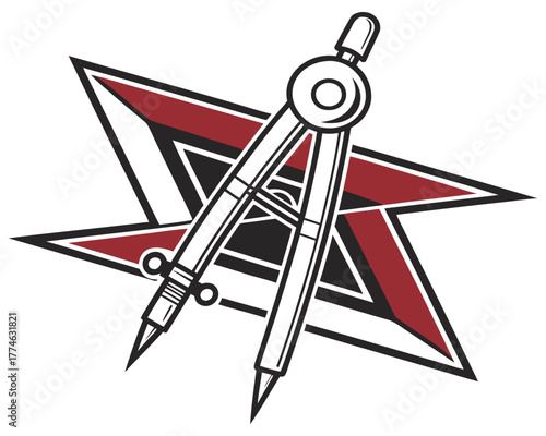 Drawing Compass and Geometric Star Design