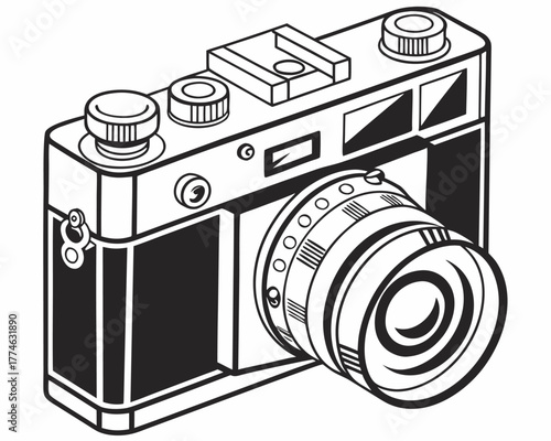 Classic Vintage Film Camera Line Art Illustration