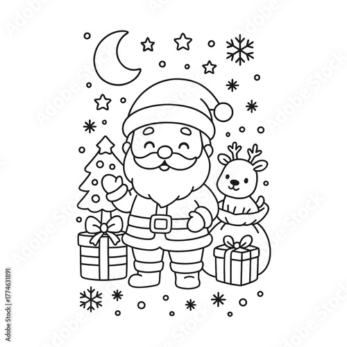 Hand-Drawn Santa Simple Line Coloring