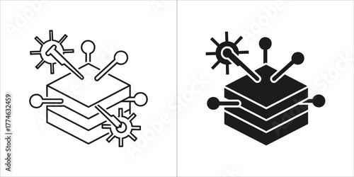 Abstract geometric layers with pins and gears