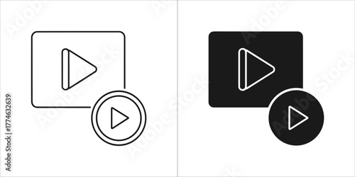 Play button icon in outline and solid style