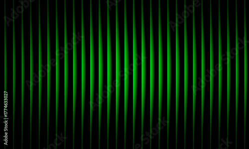 Vibrant neon green light stripes pattern on black background creating futuristic abstract wave effect with gradient energy and modern texture
