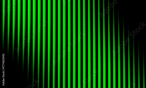 Vibrant neon green light stripes pattern on black background creating futuristic abstract wave effect with gradient energy and modern texture