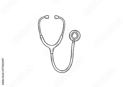 Minimalist Line Art Stethoscope Medical Equipment Diagnostic Tool Illustration