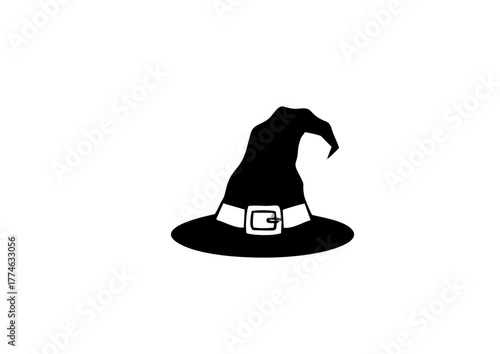 Simple Black and White Witch Hat with Buckle Halloween Illustration