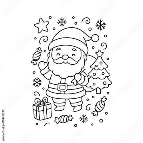 Hand-Drawn Santa Christmas for Coloring Page