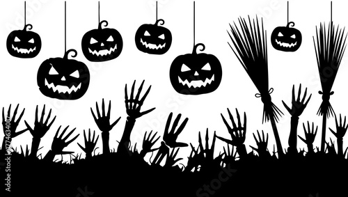 Spooky Zombie Hands and Pumpkins Border