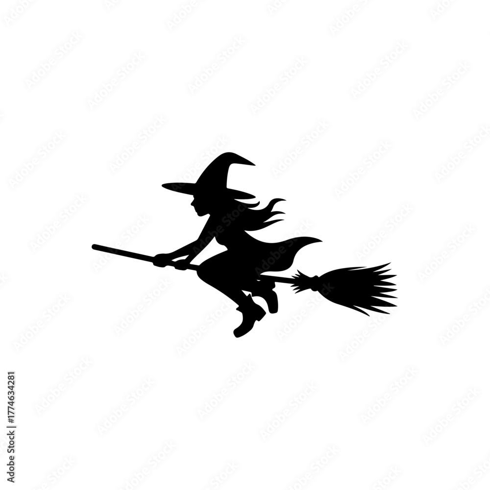 Obraz premium Halloween Witch on Broomstick Icon