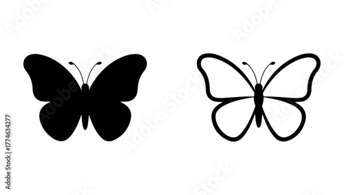 Butterfly Silhouette and Outline Icon Set
