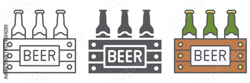Case of beer icon, alcohol and drink, pack of beer bottles sign, vector graphics, a linear pattern on a white background.