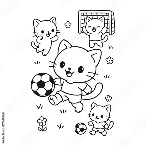 The cat is playing ball. Hand-drawn coloring pages