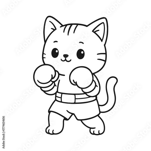 Boxing cat. Hand-drawn coloring pages