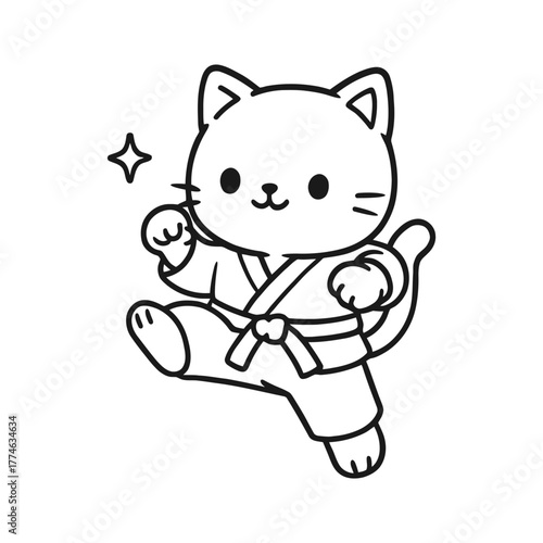 Cats like martial arts. Hand-drawn coloring pages