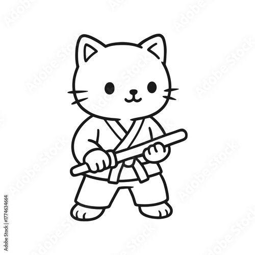 Cats learning martial arts. Hand-drawn coloring pages