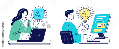AI and human collaborate. Technological advancement concept. Business people work with artificial intelligence