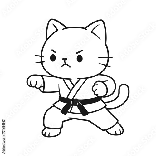 Cats learn martial arts on their own. Hand-drawn coloring pages