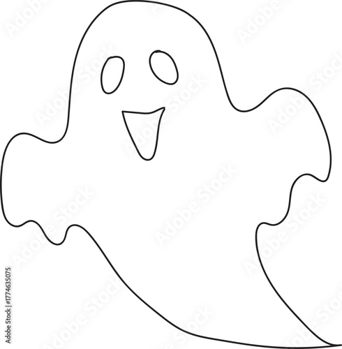 PrintSimple ghost outline isolated on transparent background, cartoonish and friendly, perfect for halloween decorations or spooky themes