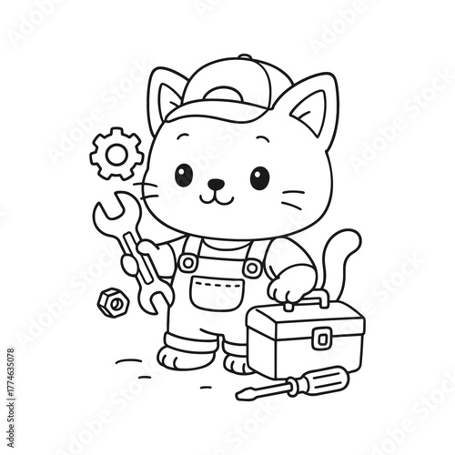 Mechanical cat. Hand-drawn coloring pages