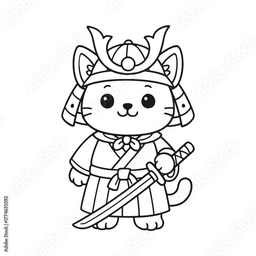 Cats become samurai. Hand-drawn coloring pages