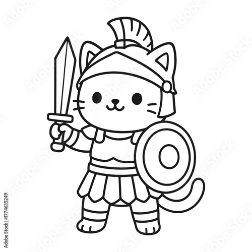 Gladiator cat. Hand-drawn coloring pages