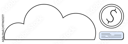 Cloud with dollar coin and data card representing digital storage, online finance, payment, and data access. Ideal for cloud technology, fintech, storage, online banking, economy innovation simple