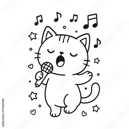 Cats love to sing. Hand-drawn coloring pages