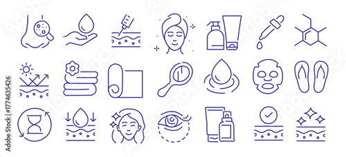 Skin care editable stroke outline icons set isolated on white background flat vector illustration. Pixel perfect. 64 x 64.