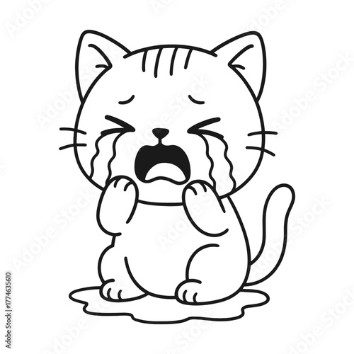 Crying cat. Hand-drawn coloring pages