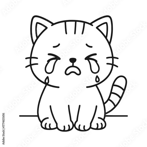 Sad cat. Hand-drawn coloring pages