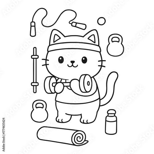 Sports cats. Hand-drawn coloring pages