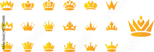 Golden crown icons assortment on white background, Luxury royal crown vector illustration