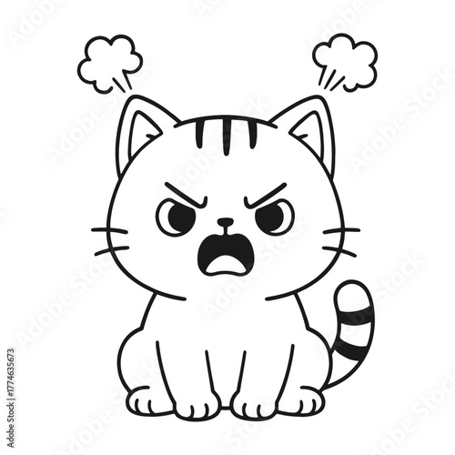 Angry cat. Hand-drawn coloring pages