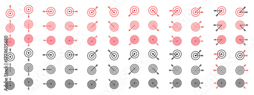 Target and Arrow Icon Set Business Goal, Success, Aim, Focus, and Bullseye Vector Collection.